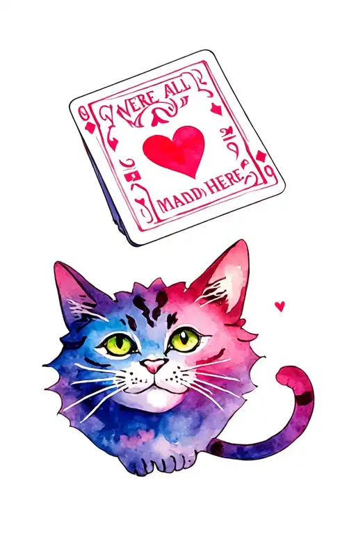 Cheshire Cat Playing Cards Floating Whimsical Design With Were All Mad In Here Quote