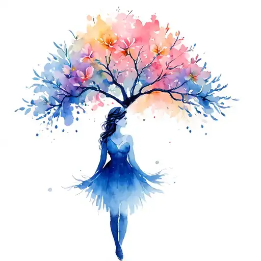 Blooming Tree With Lady