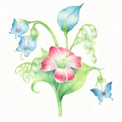 Lily Of The Valley And Morning Glory With Butterfly