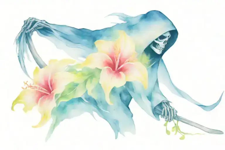 Grim Reaper And Flowers Blooming