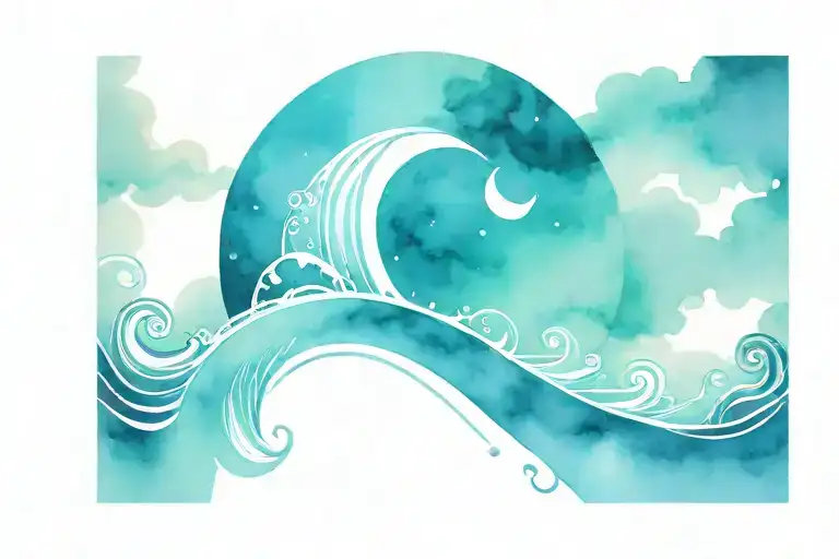 Bracelet With Sea Wave And All Phases Of The Moon Is On Top