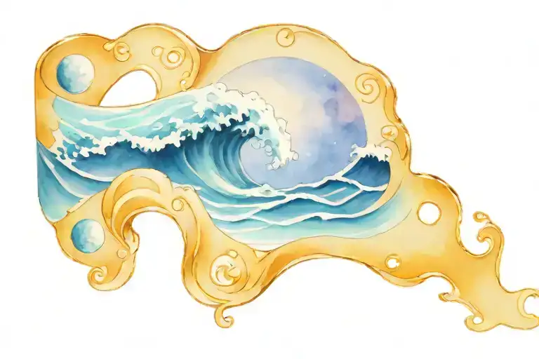 Bracelet With A Sea Wave And All Phases Of The Moon Around The Perimeter Of The Wave