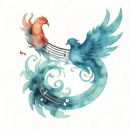 Phoenix Covered By Black Musical Notation Symbols