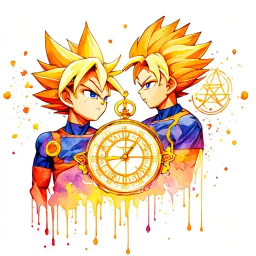 Vegeta And Bulma With Occult Symbols And Melting Clocks Incorporated