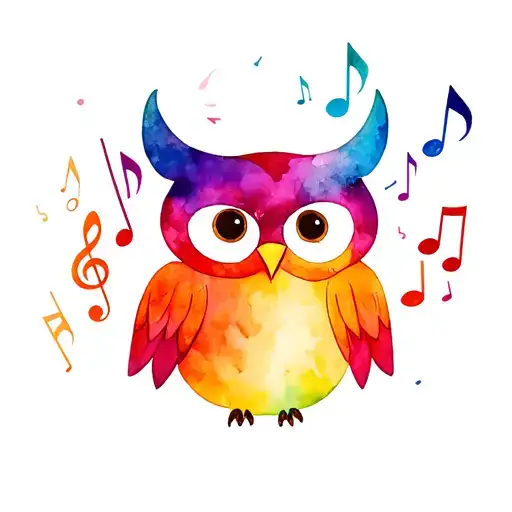Colorful Rainbow Owl With Music Notes