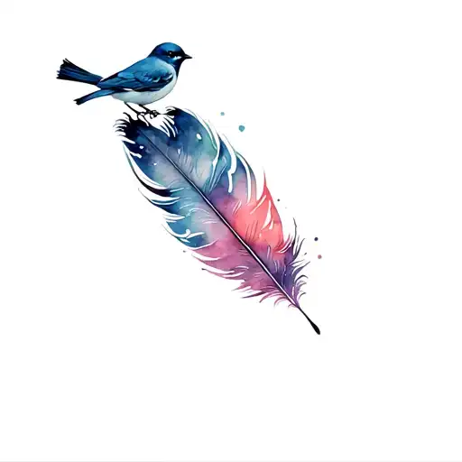 Feather With Birds On Top Of Thigh