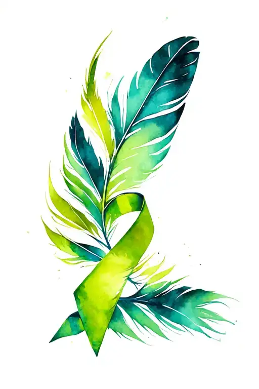 Abstract Lines With Feathers And Lime Green Cancel Ribbon