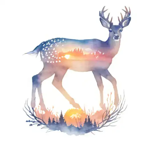 Deer Head With Sunset Background