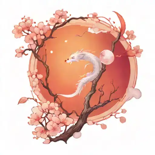 Inside The Bubble Is A Ocean Cherry Blossom Tree With Dragon And Cat Storms Moon And Koi Fish