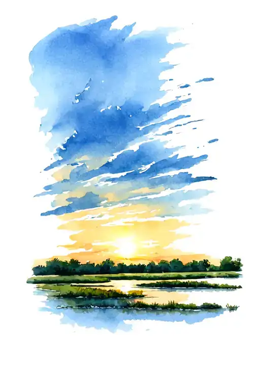 Landscape Of The Fens With Sunset Sky