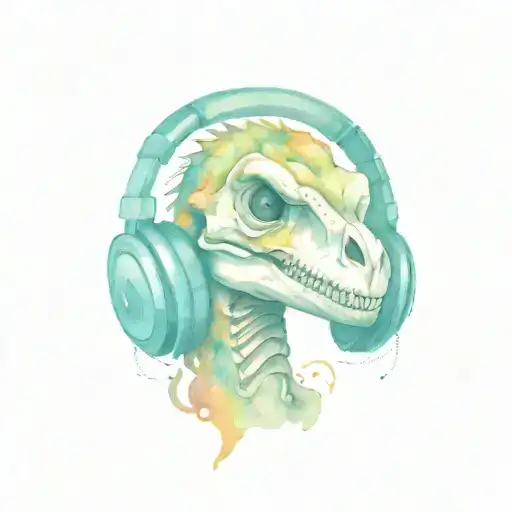 Velociraptor Skull Wearing Headphones