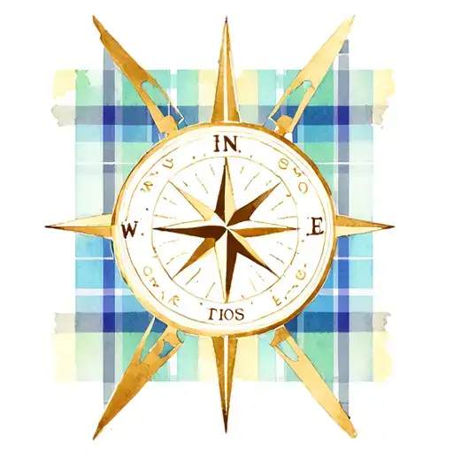 Tartan Pattern Incorporating Nautic Compass With Sailboat