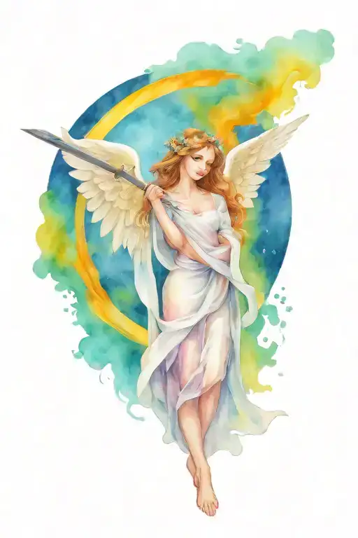 Angel With Tow Sword Holding Hands In A Circle