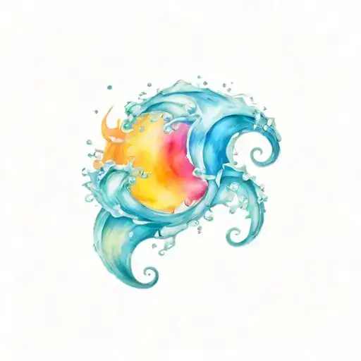 Water Splash And Ocean Sunrise With Spiral Blue Waves