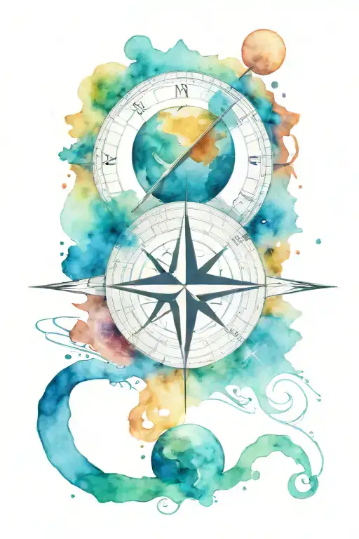 Compass With Planets And A Watercolour Background