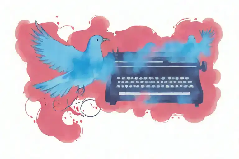 Type Writer In Black And White With Water Colored Birds Flying Away From The Type Writer