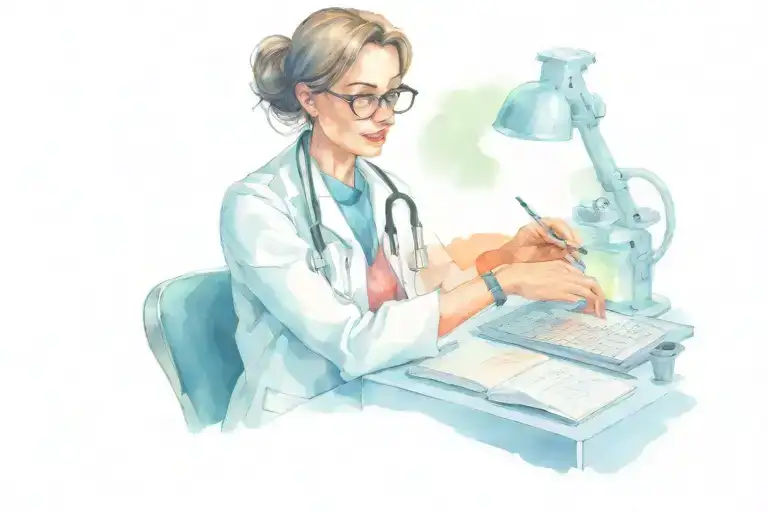 Female Doctor Writes A Prescription On The Computer