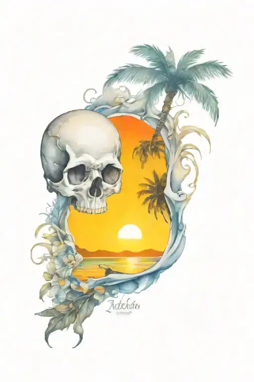 Skull Sunrise Beach Scene