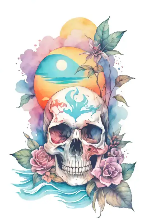 Skull Sunrising Beach Scene Inspired