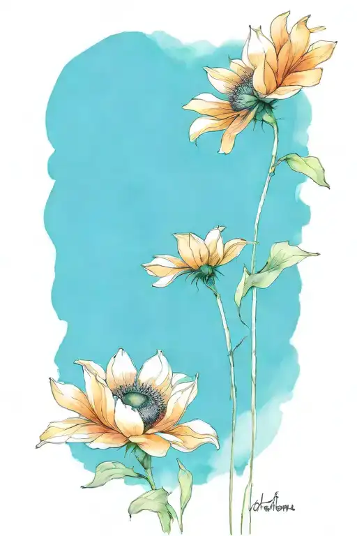 Orange Poppy And A Sunflower Under Sky