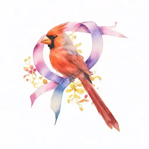 Cardinal Bird And Cancer Ribbon Intertwined