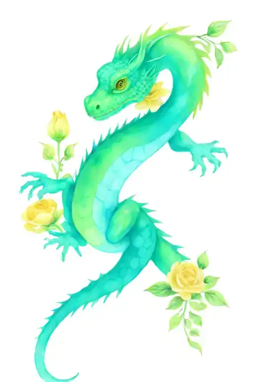 Chinese Water Dragon With Flowers Intertwined