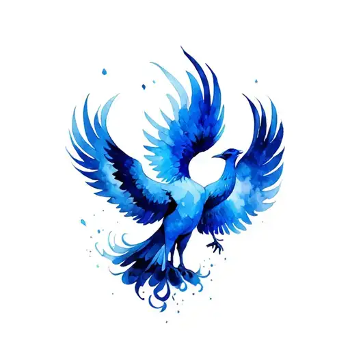 Blue Phoenix Wingsrising From Ashes Symbolizing Rebirth