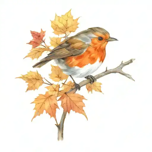 Robin Perched On Maple Leaf