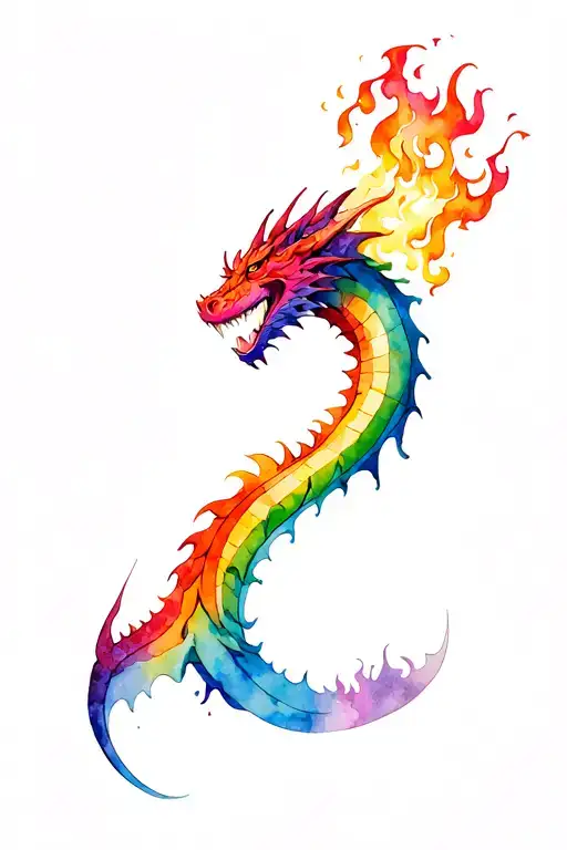 Rainbow Dragon Breathing Fire From Mouth With Genderfluid Colours