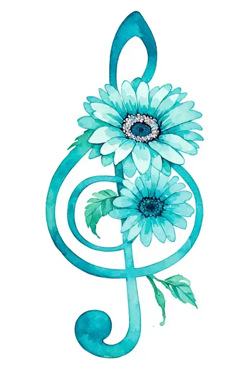 Treble Clef With Teal Gerbera Daisy Flower