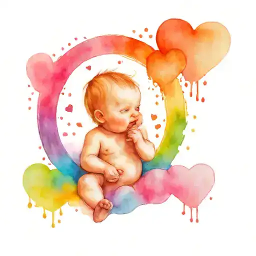 Rainbow Baby And 2 Small White Hearts