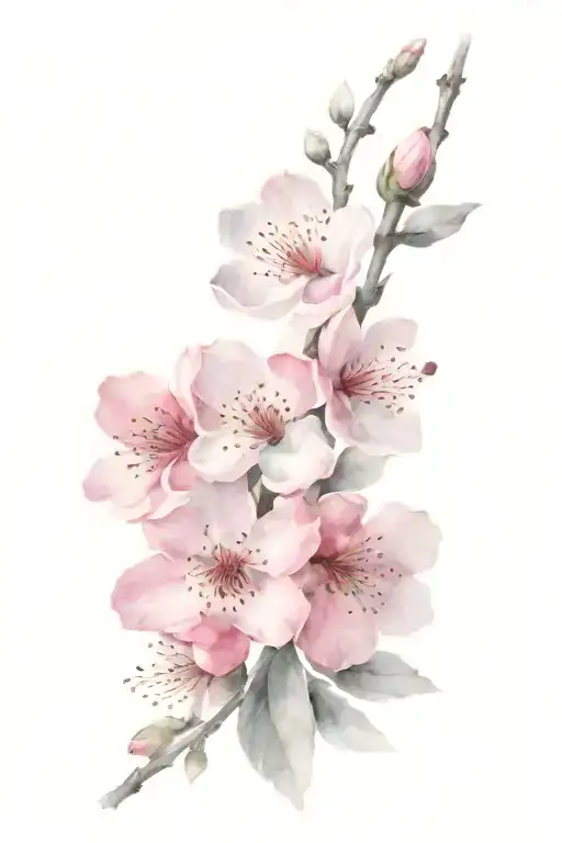 Watercolor Pink Cherry Blossom Mostly Grayscale