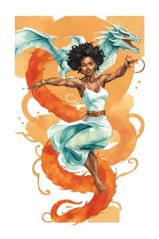 Black Women Warrior Battling A Dragon