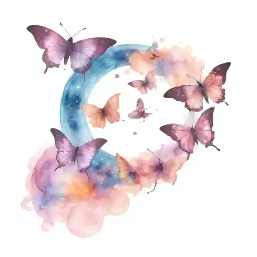 Universe Planets With Butterflies Blue Color