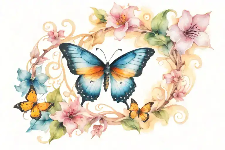 Butterfly And Coi Fish