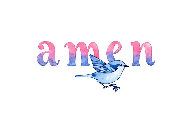 Amen Tatto With A Small Bird At The End Of The Word The Bird Is A Light Pink And Blue