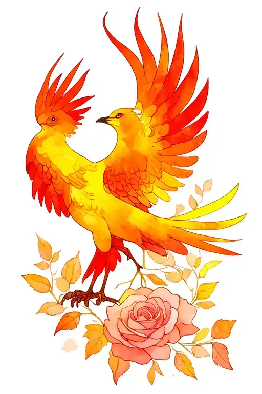 Phoenix Bird Rising With Rose