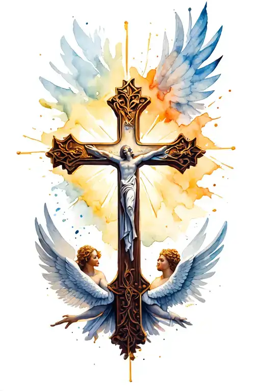 Christian Cross With Templar Cross With Angels
