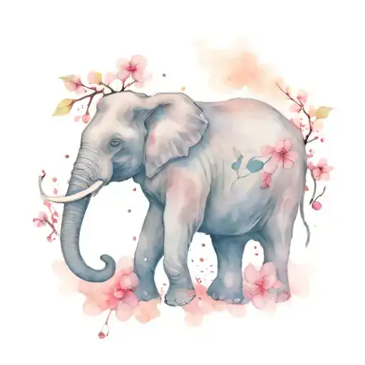 Elephant With Cherry Blossoms