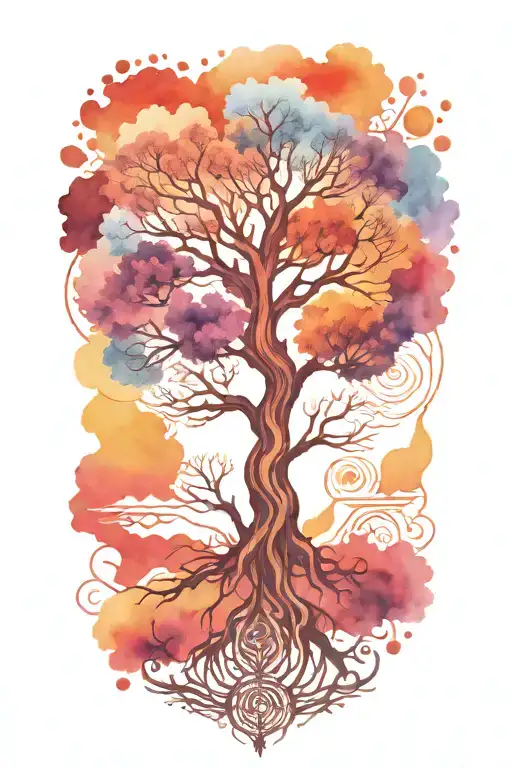 Trippy Tattoo Design Incorporating Yggdrasil Tree Growing