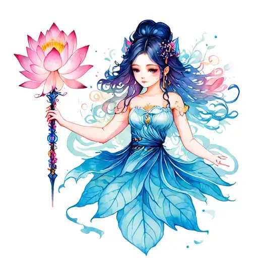 Lotus Blossom With Magical Girl Anime Wand