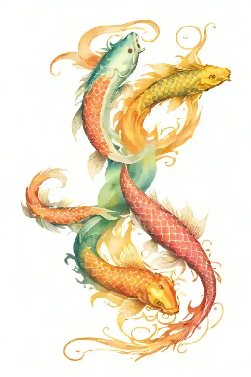 Along The Spine Tattoo Of 2 Koi Fish And 1 Dragon And Phoenix In A Ying Yang Shape