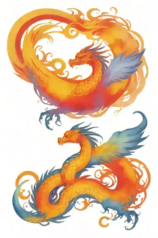 Dragon And Phoenix In A Ying Yang Shape