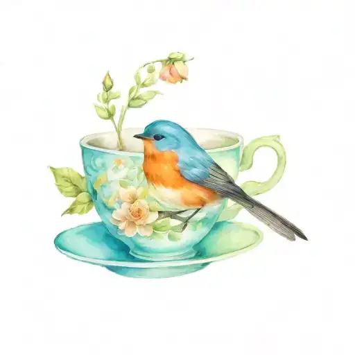 Teacup And Robin Bird
