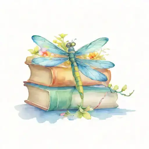 A Stack Of Books With The Top Book Open With A Dragonfly And Flowers Coming Out Of The Pages