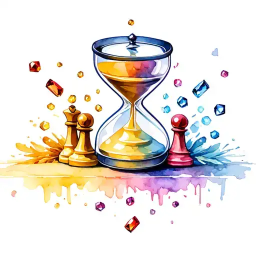Hourglass Made Of Chess Pieces With Falling Jewels