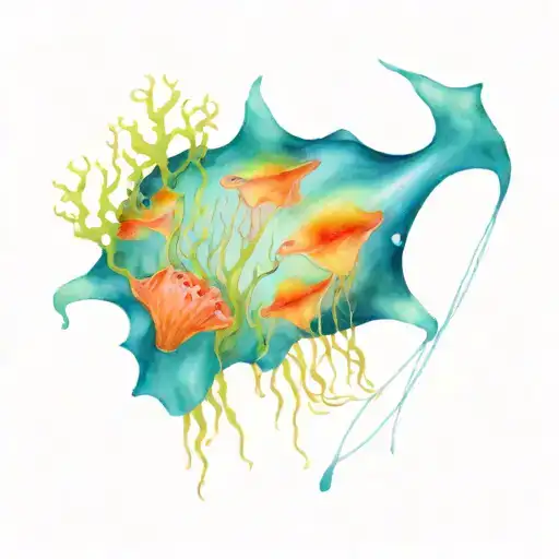 Coral Reef With Jelly Fish And Stingray