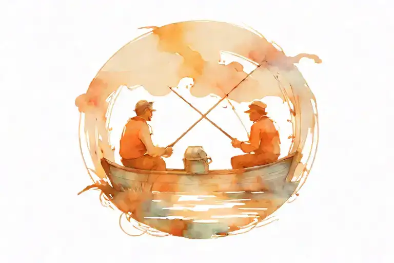 Two Men In A Fishing Boat Fishing