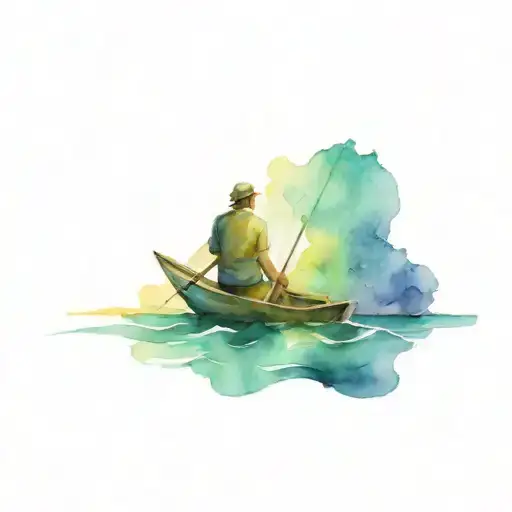 Man On A Boat Alone In The Ocean