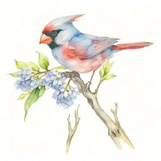 Lilac Flowers Cardinal Perched